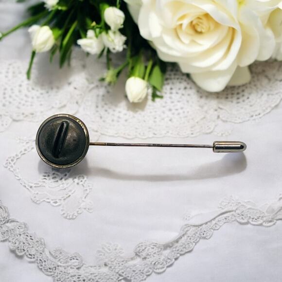 Victorian Stick Pin-Lapel Pin-Antique Metal-Brutalist-Steampunk-Tin Button-Hat - Picture 1 of 6